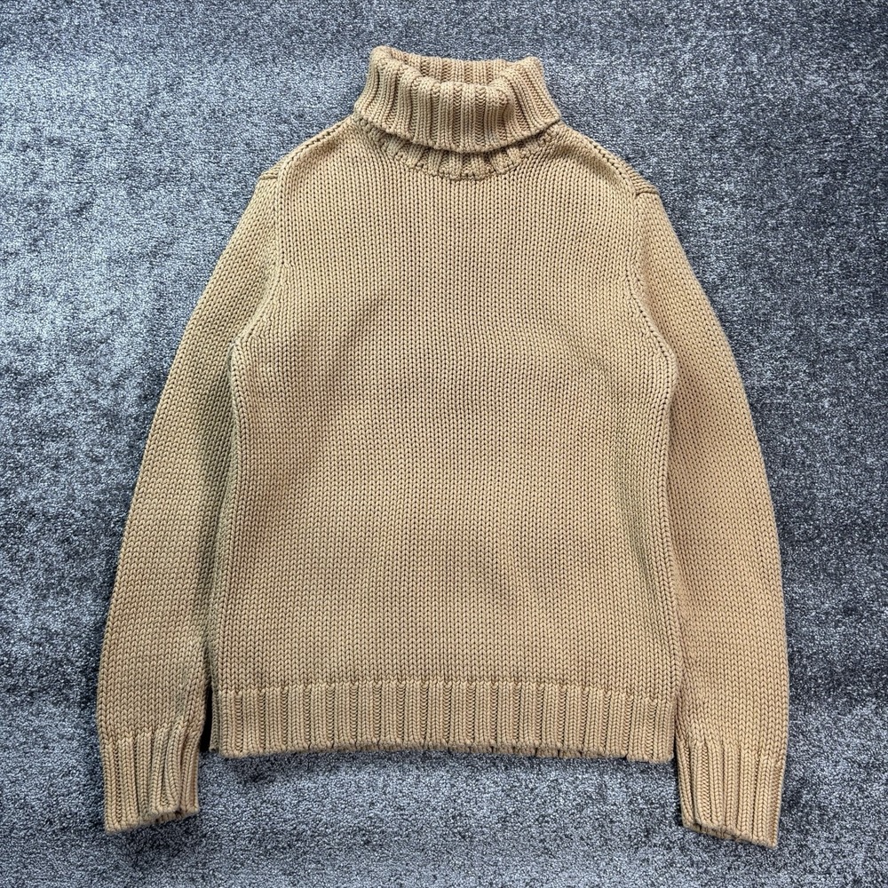 Vintage J.Crew Turtleneck Sweater Women's Medium‎ Beige Chunky Knit Fisherman
